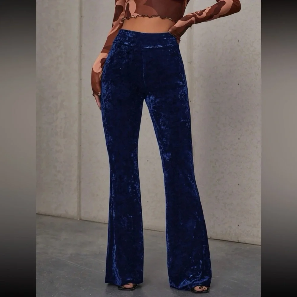High Waist Velvet Flare Leg Pants - Picture 1 of 5